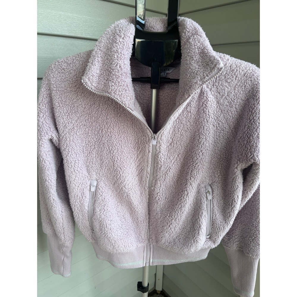 Athleta Tugga Sherpa Jacket XS Lavender Purple Full Zip Fleece Mock Neck Mockup